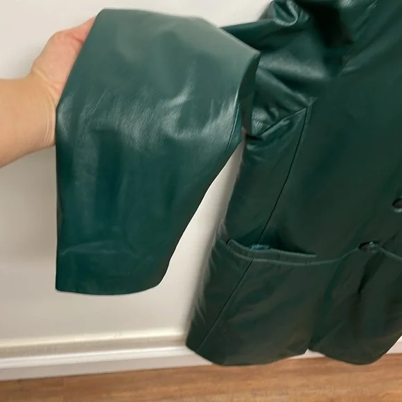 Neimann Marcus Basic Women’s Long Leather Coat, Pine Green Size XL - Picture 6 of 15